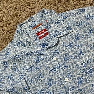 IZOD Mens Slim Fit Short Sleeve Button Up Shirt Blue Floral Print Size M